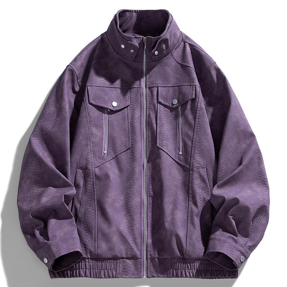 

Men s Stand-up Collar Leather Jacket Handsome Spring and Autumn American Trendy Versatile Zipper Pu Leather Jacket Jacket M