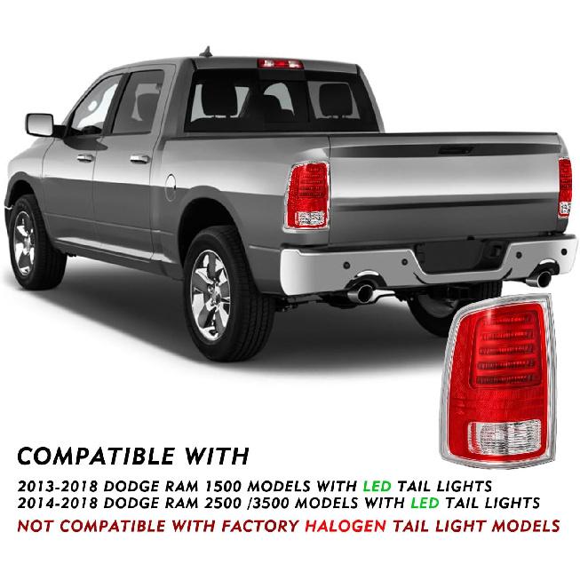 Factory LED Tail Light Assembly Fit for 2013-2018 Dodge Ram 1500/2014-2018 Dodge Ram 2500 3500, Driver and Passenger Side Rear Tail Lamp Pair