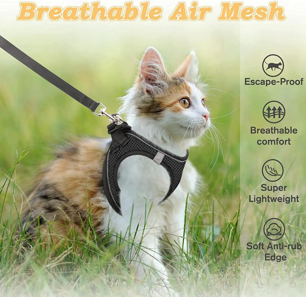 Escape Proof Cat Harness & Leash (≤13 lbs)Adjustable Reflective Soft Mesh Vest for Easy Safe Walks with Leash Included,summerwins