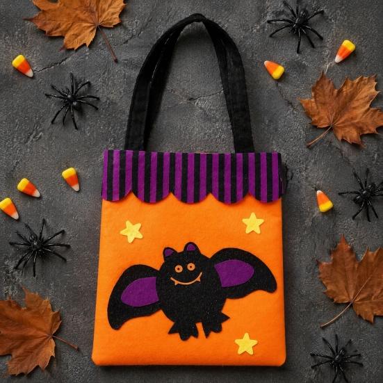 Holiday Photo Props Halloween Candy Bag, Cute Pumpkin Ghost Tote for Kids, Spooky Skeleton Theme Party Supplies Cartoon Pattern Treat Bag Party, Trick