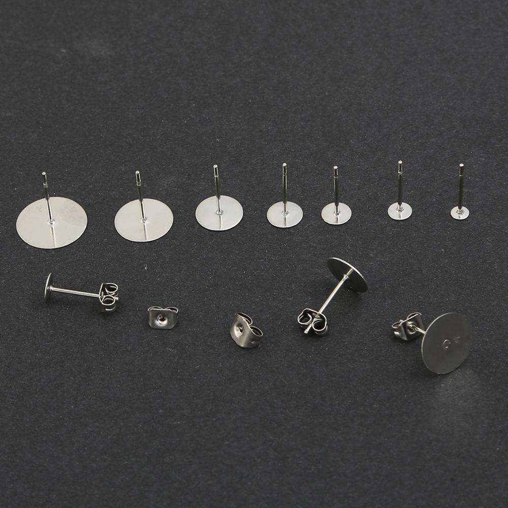 100-200pcs Stainless Steel Blank Post Flat Earring Stud Base Pins Earrings Earplug For DIY Earrings Jewelry Making Accessories