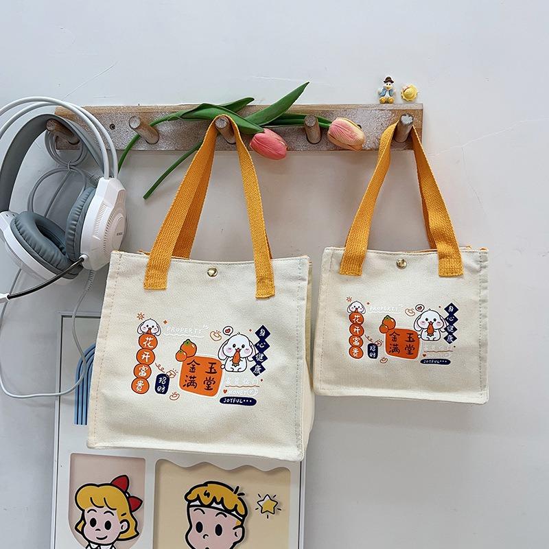 Fashion women's canvas underarm bag New cartoon printed bento bag Large capacity tote bag