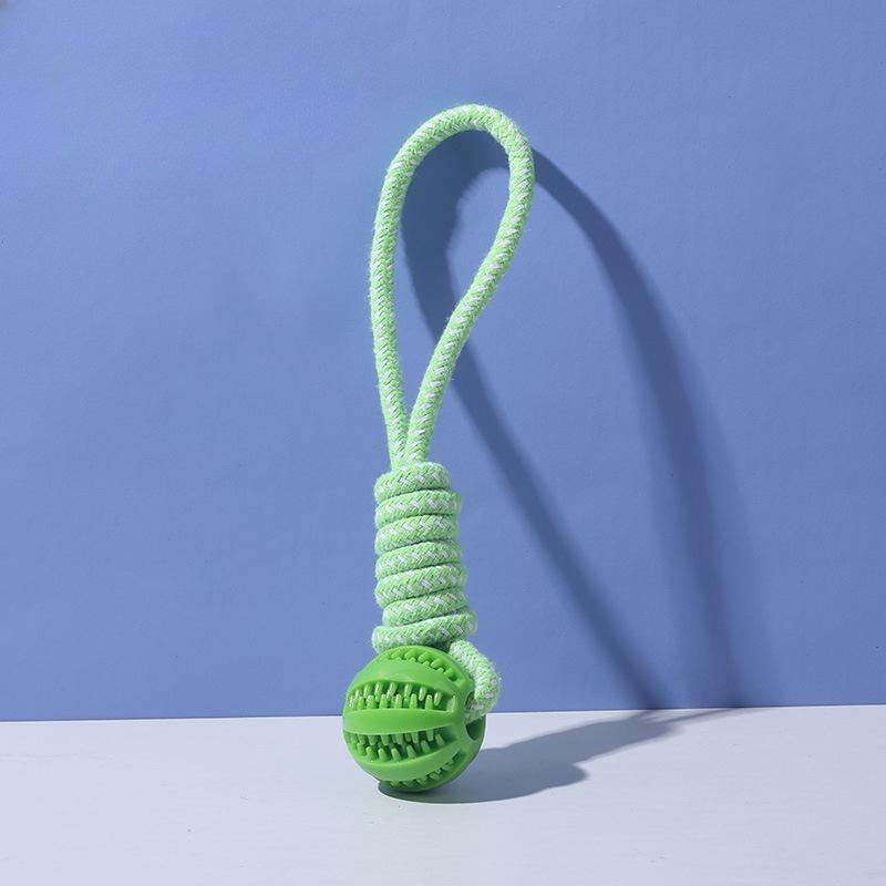 

Игрушки для собак Ручные тянущиеся мячи с отверстиями для корма Кусание Зубы Интерактивные игрушки для прятания еды Чистка зубов питомца и кусательные веревки зелёный
