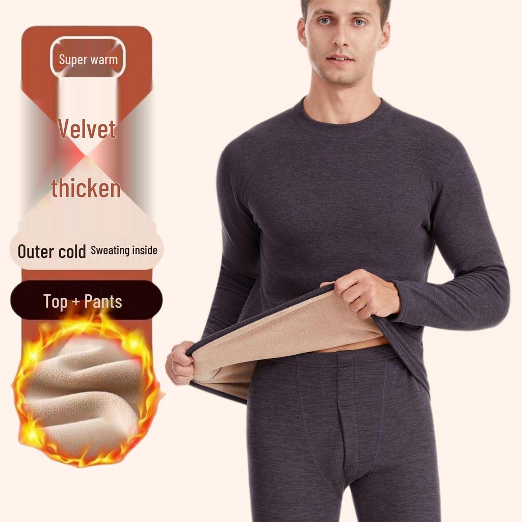 Men's Luxe Fleece-Lined Lambswool Thermal Set for Autumn-Winter