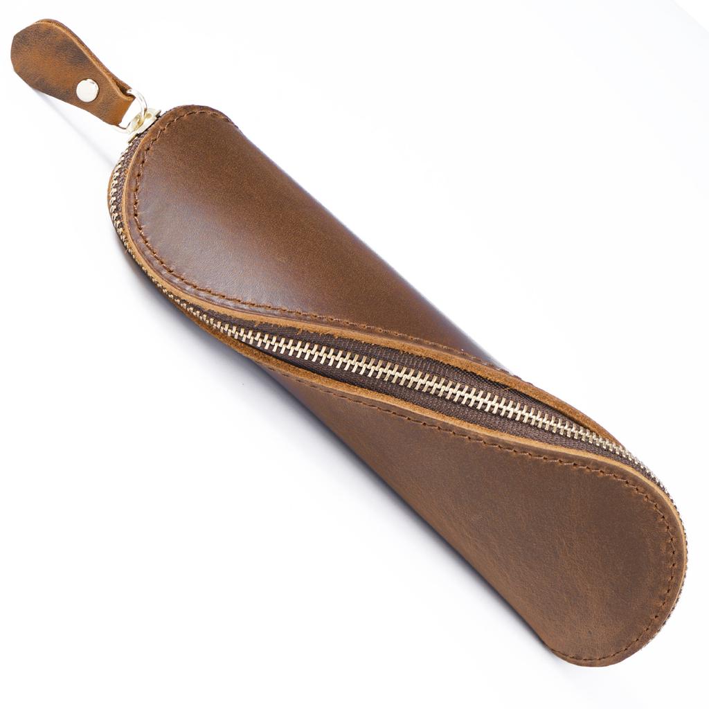 Stylish Top Grade Genuine Leather Pen Box Personalized Zipper Pencil Purse with Free Customization Craft Ideas
