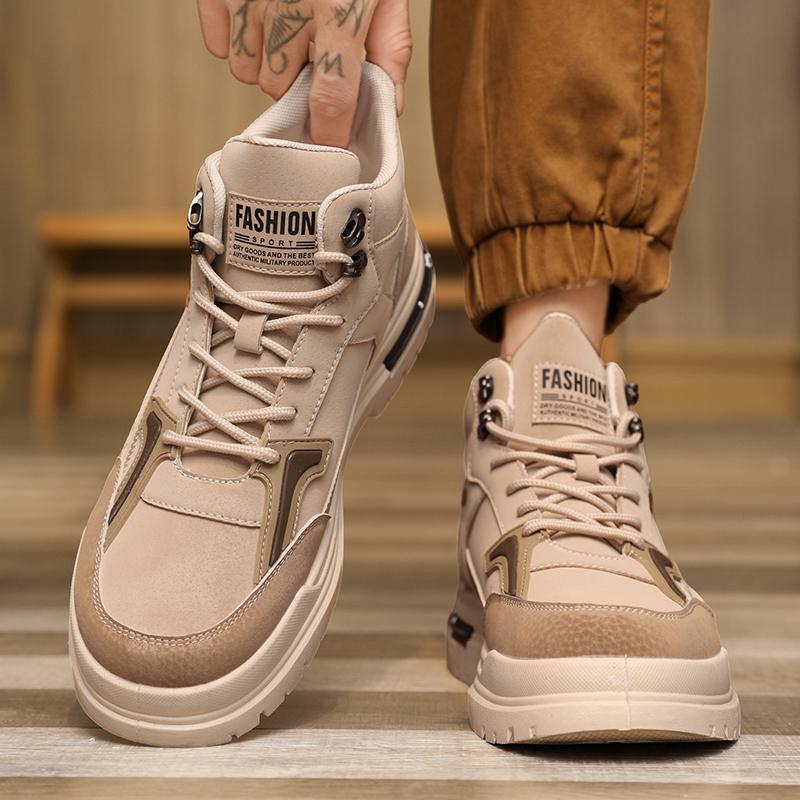 Fashion Thick Soled Quality Short Boots Versatile Trendy Men's Work Shoes Lace Up Casual Sports British Style Men Platform Boots