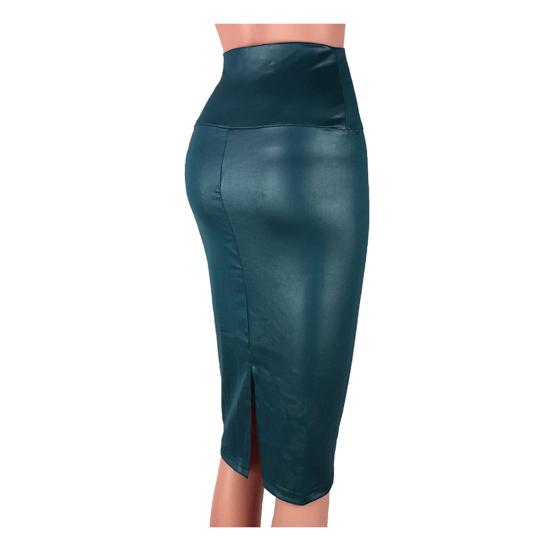 ELadies Women High Waist Split Faux Leather Knee Length Bodycon Pencil Skirt