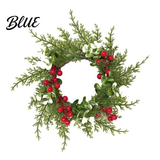 French Country Style Home Accent Christmas Bow Wreath Door Hanger Artificial Pine Candlestick Garland with Ribbon Multiuse Decorative Ring