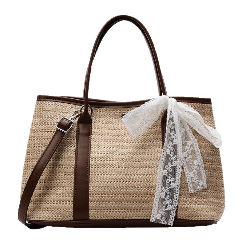 Beach Bag Women's 2025 New Spring and Summer Fashion Popular Shoulder Bag Large Capacity Woven Bag Commuter Tote Bag