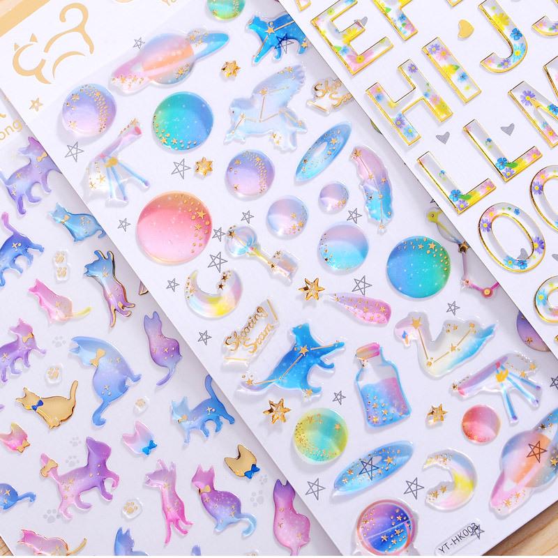 Fun Fantasy Cartoon Stickers Bronzing 3D Environmental Protection Mobile Phone Diary Handbook Sticker Material Children Gifts