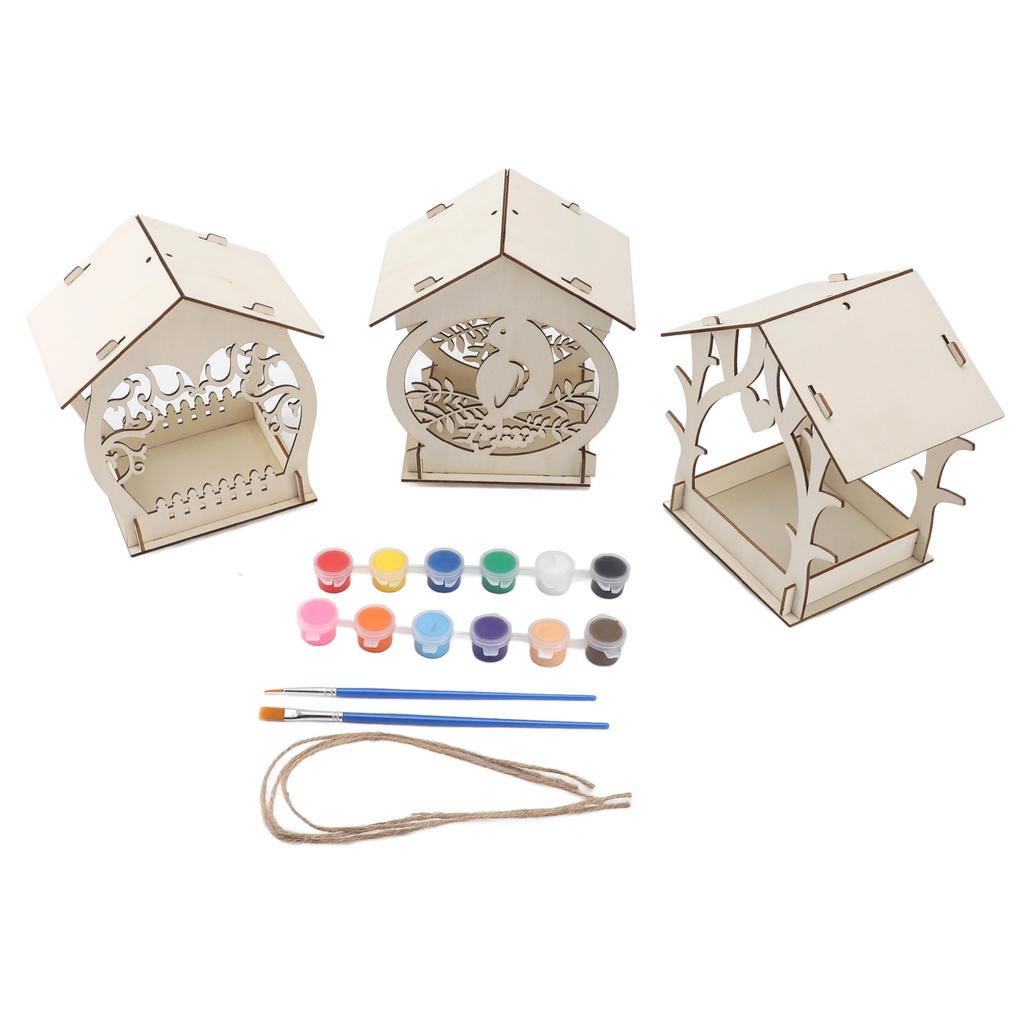Bird Feeder for Outdoor DIY Wooden Art Painting Hanging Bird Feeder House Kids Crafts Kit for Boys