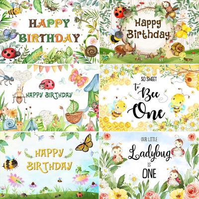 Insect Theme Birthday Party Decor Background Backdrop Ladybug Ant Mantis Leaf Bee Butterfly Children Baby Shower Photo Props