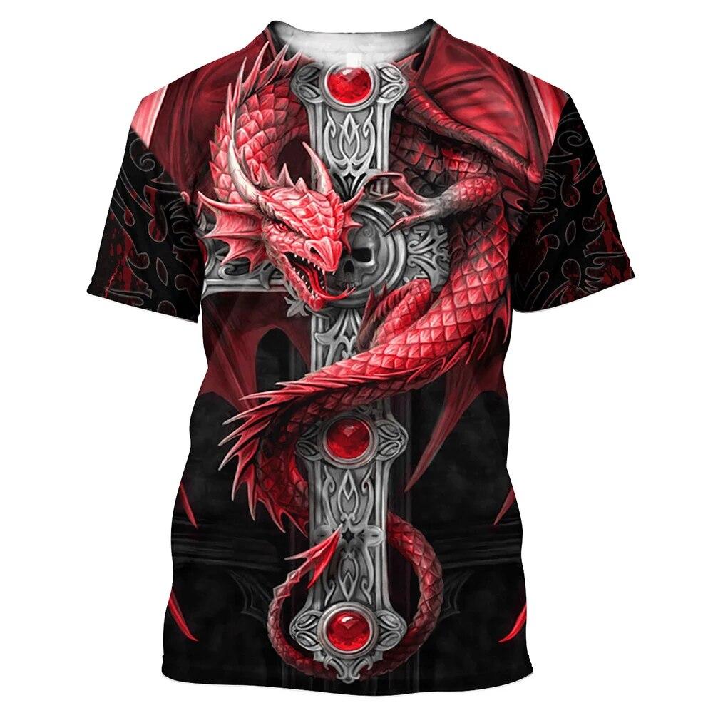 Super velké pánské tričko Viking Tattoo Dragon 3D potištěný polyester s krátkým rukávem Ležérní Hip Hop Top Léto