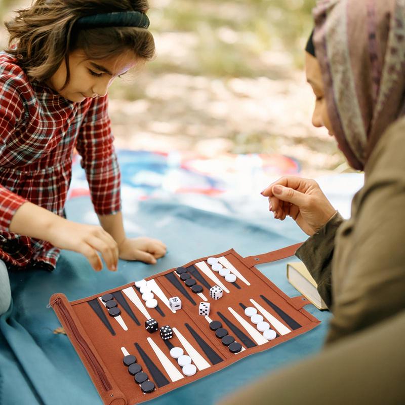 Portable Backgammon Set Roll-Up Classic Board Game Microfiber And PU Leather Classic Board Game Chess Backgammon Board Game