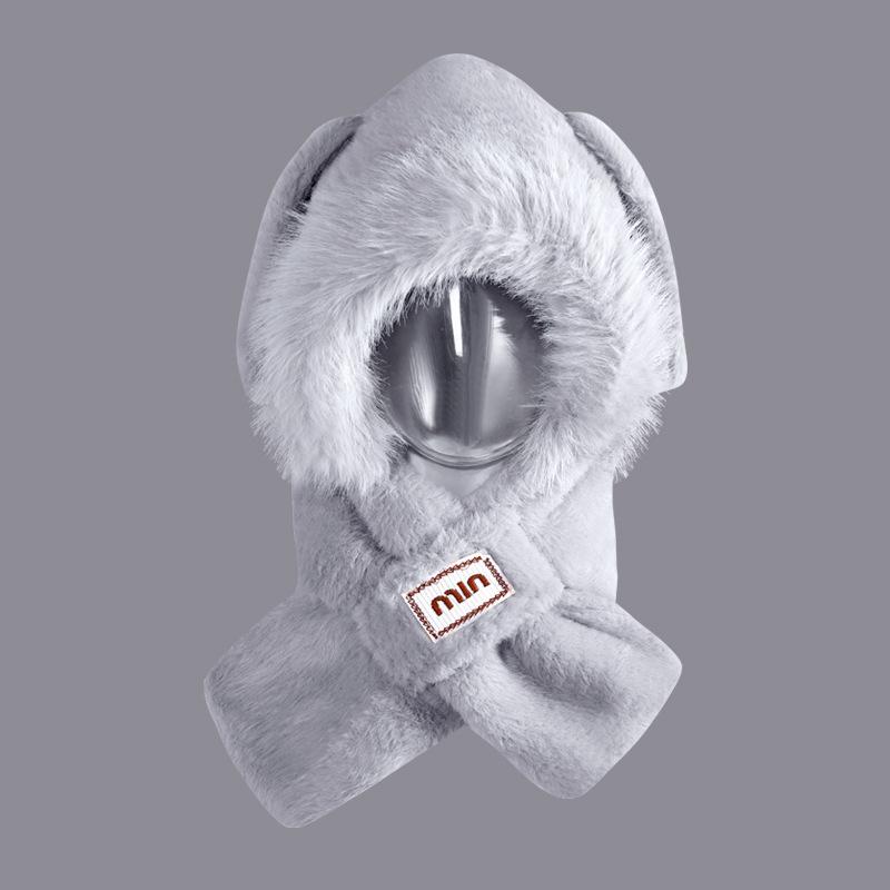 Women's Cozy Fox Ear Plush Hat with Integrated Scarf - Warm, Soft Lei Feng Design for Autumn and Winter. Perfect Ear Protection for Students.