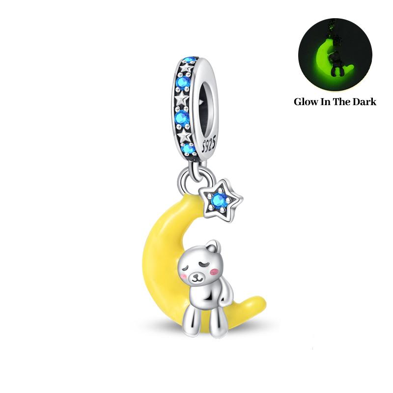 New 925 Silver Color Flowers Luminous Stars Charms Beads Fit 3mm 925 Bracelets DIY Graduation Party Jewelry