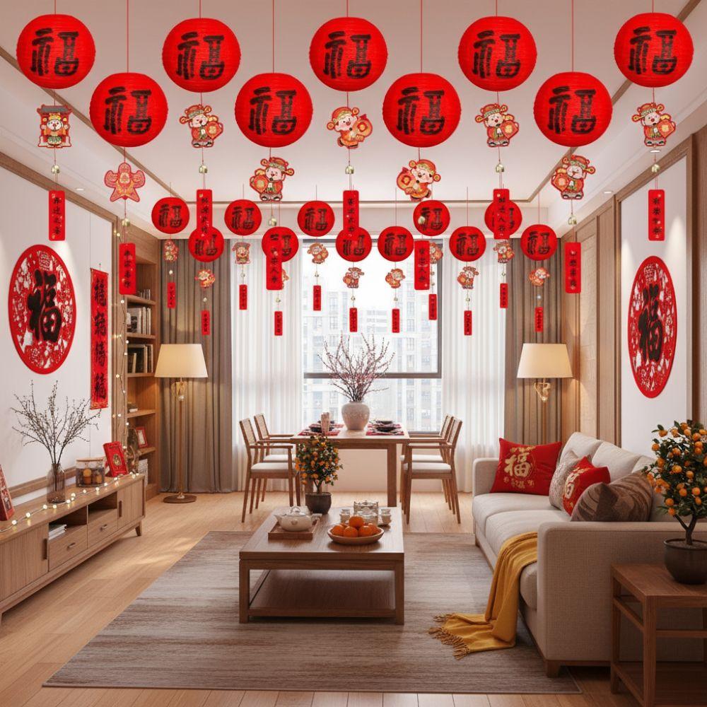 20cm Lucky Lantern Ornament 2026 Horse Year Fu Character Lanterns Pendant  Mid-Autumn Festival