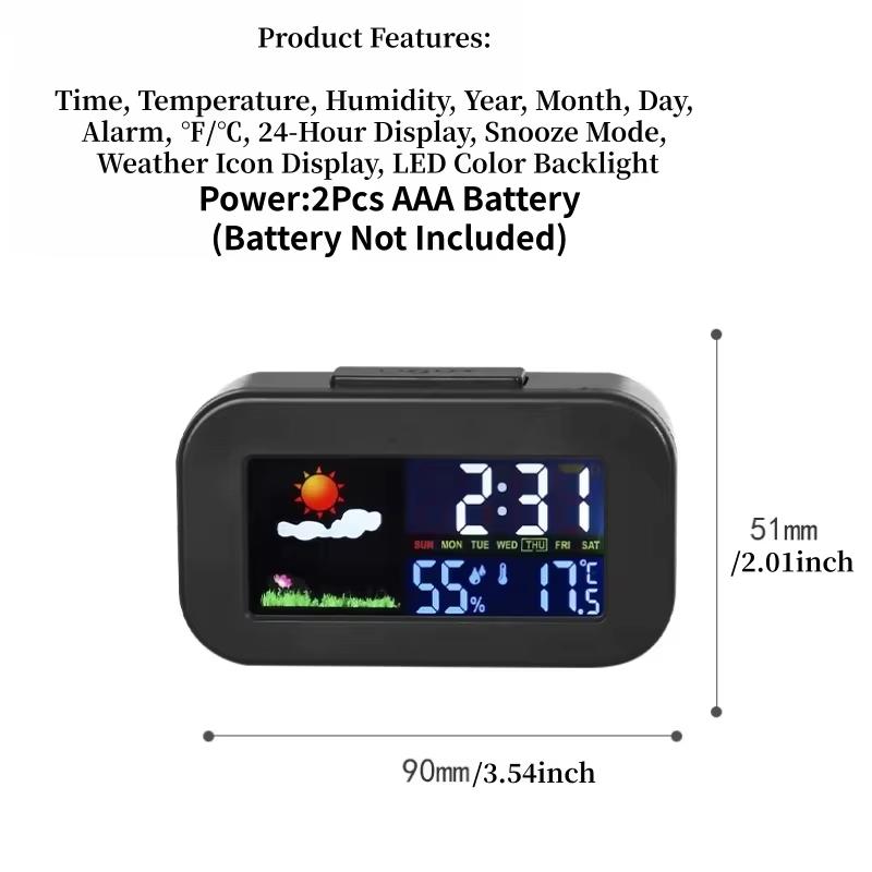 Despertador Digital de LED com Previsão do Tempo, Exibição de Temperatura e Umidade