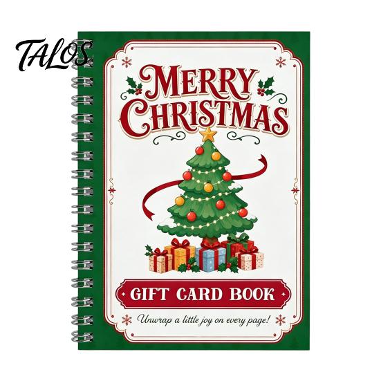 Party Favor Card Holder Merry Christmas Gift Book, DIY Spiral Bound Themed Coil Notebook Booklet, Xmas Gifts for Family, Friends, Celebrations