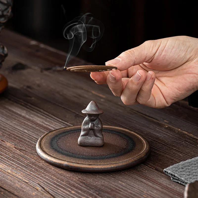 Japanese Gilding Iron Glaze Meditation Incense Coil Burner Agarwood Sandalwood Incense Bracket Incense Holder Sets Zen Decor