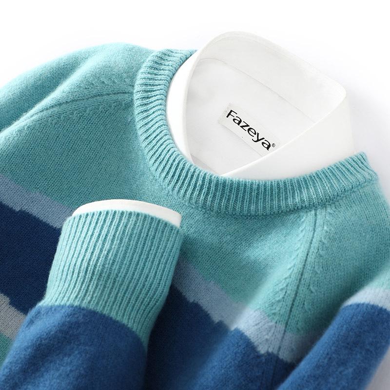 Herren Pullover mit Farbblockmuster, Wolle, Herbst/Winter 2025 - Rundhals, Lockerer Sitz, Gestricktes Basis-Oberteil.