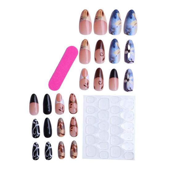 

1 Set Women Press on Nails Almond French Tip Stick-on Long Fake Nails Full Cover Glue on False Nails DIY Manicure Supplies 4
