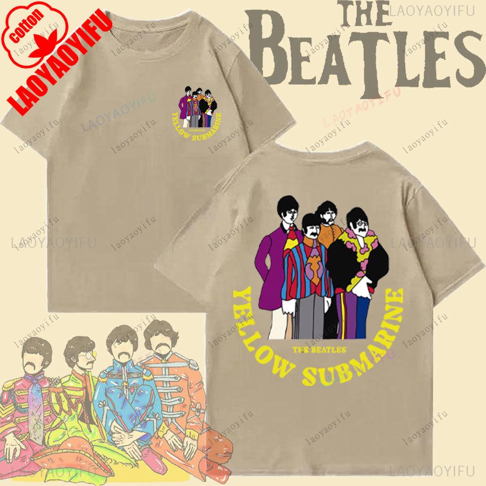 The Beatles Black Rock Band Tshirt Unisexs TShirt Y2k Street Fashion Streetwear Cotton Tops Oneck Shortsleeve Sweatshirt
