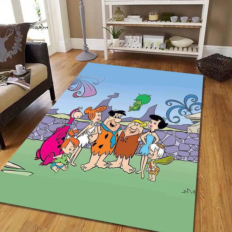 The Flintstones2 Flannel Pattern Square Carpet,Area Rug,Carpet Rug for Living Room Bedroom Sofa Playroom Decor,Non-slip Floor Mat