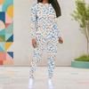 Women Plus Size Patchwork Printed Round Neck Long Sleeve Top And Fitted Pants Two Piece Set