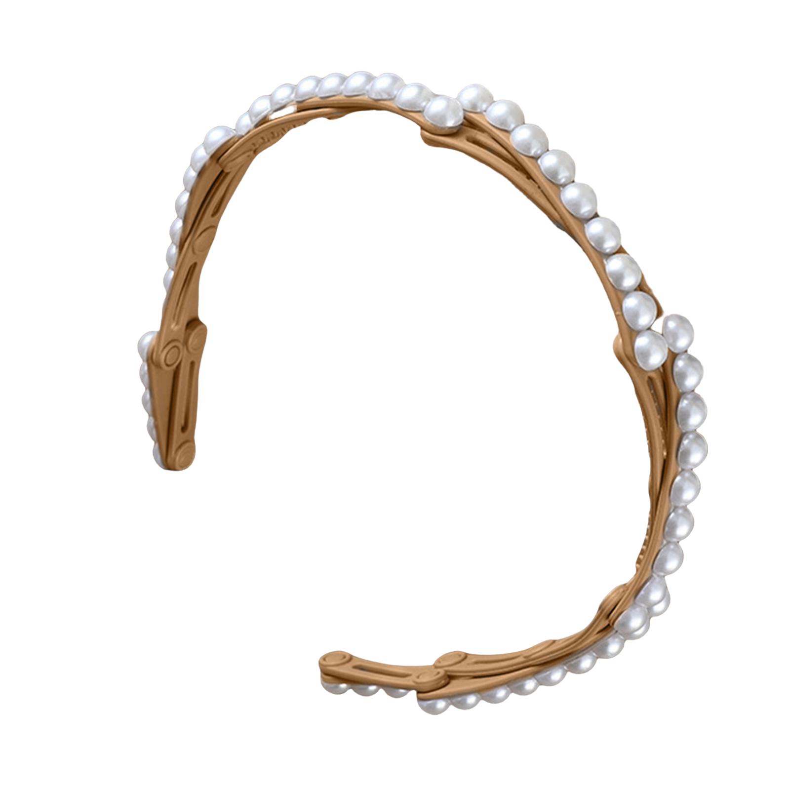 

Модная регулируемая повязка на голову с жемчугом, портативная для женщин, гибкий и складной аксессуар для волос для всех типов волос хаки