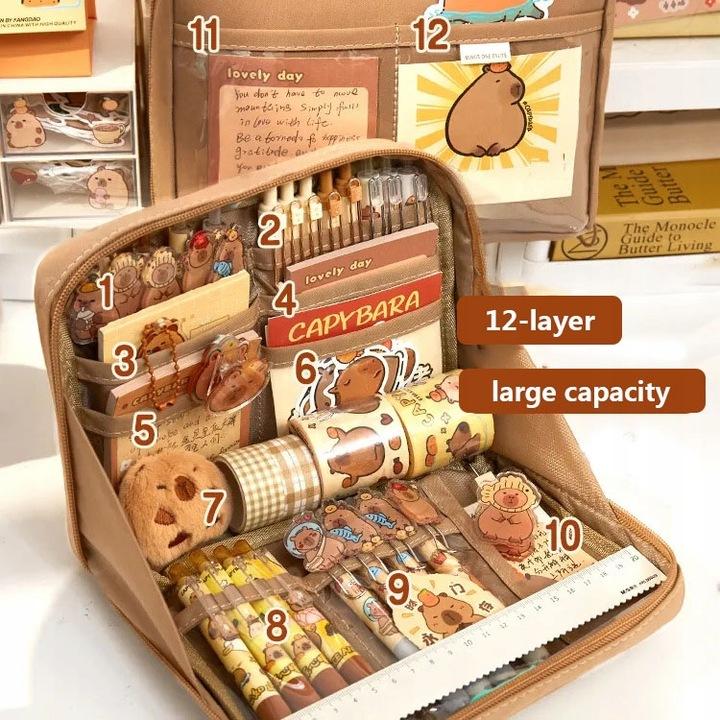 Kapibara DUŻY Piórnik Dziewcząt Nastolatek Szkolny Wisiorki I Naklejki