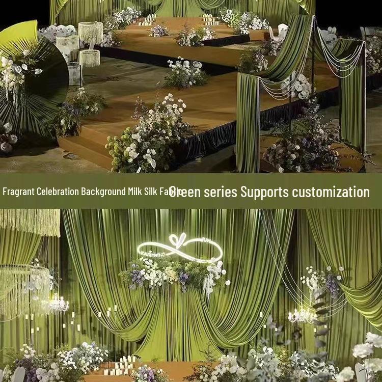 Green Stretch Milk Silk Fabric for Wedding and Hotel Drapes