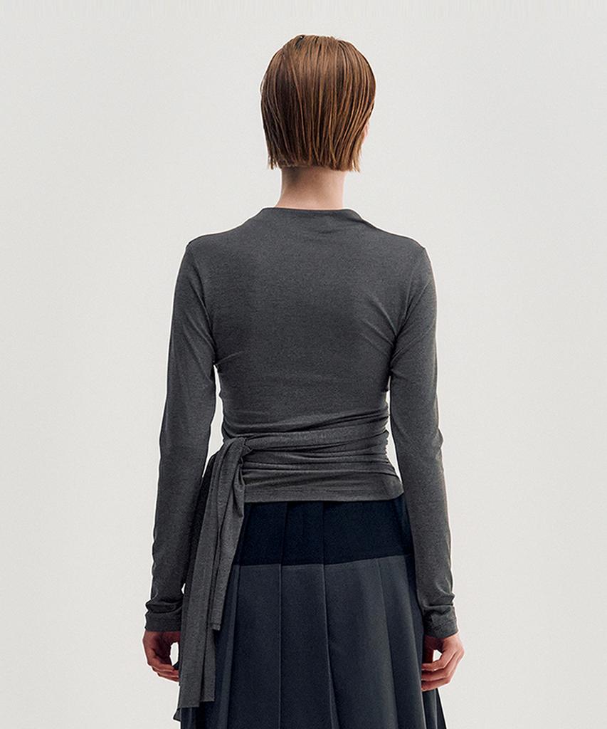 Kimjisu Multi-Tie Draped Jersey Top _ Dark Gray