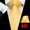 Hi-Tie Mens Golden Silk Tie Business Wedding Necktie Hanky Cufflinks