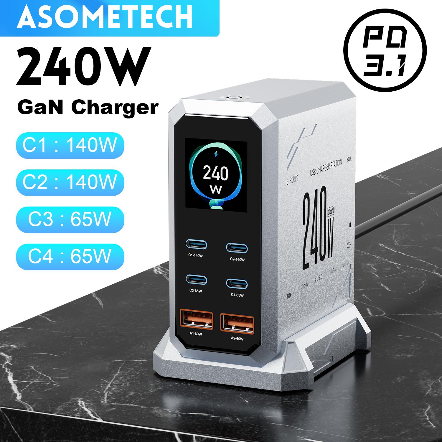 

240W GaN Charger PD3.1 140W USB Type C 6 Ports PPS PD Desktop Fast Charging Station for MacBook Laptops Tablet Samsung US Plug