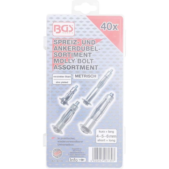 BGS - Assortiment de chevilles de chevilles Molly - 40 pièces - 8139