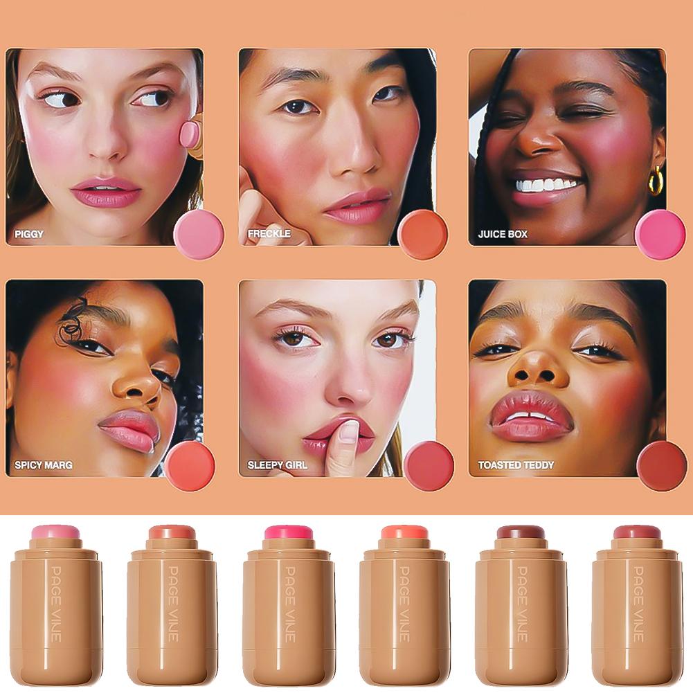 Pocket Powder Blusher Stick 6-color Lip Gloss Stick Highlights Brightens Natural Matte Rouge Blusher Blush Cream Stick