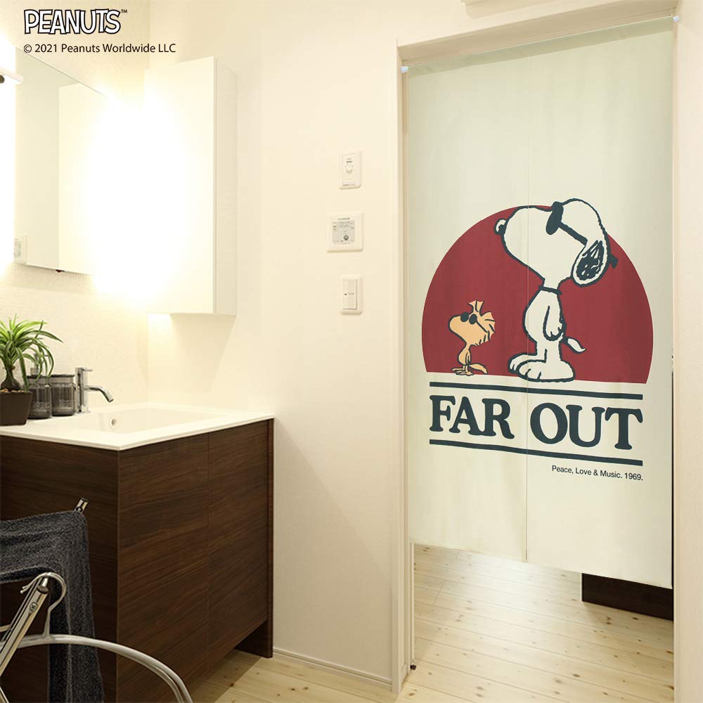 Noren Kobo Noren Snoopy PEANUTS SNOOPY Width 85cm X Length FAR OUT 93868 Curtain, Print, Half-Length Curtain, 150cm,