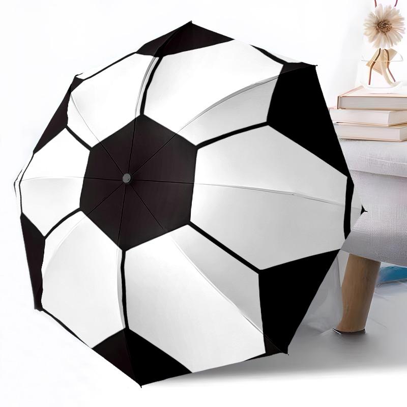 Soccer Ball Artwork Compact Travel Automatic Umbrella Sturdy 8-Rib Shaft Foldable Design All-Season Use Fashion Lovers Wedding Party Gift