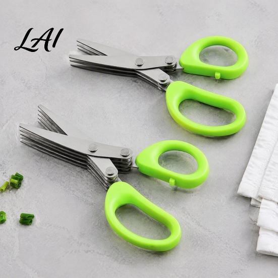 Comfortable Grip Herb Cutter Scissors with 5 Thickened Sharp Blades & Cleaning Comb Ergonomic Offset Handle Kitchen Gadget for Fresh Herbs