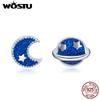 WOSTU Real 100% 925 Sterling Silver Sparkling Moon Planet Galaxy Stud Earrings for Women Party Jewelry Anniversary Gift CSE151