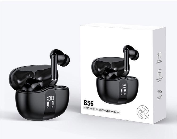 S56 Bluetooth 5.3 TWS Earphones: Digital Display, In-Ear, Waterproof, Ultra-Long Battery, USB-C