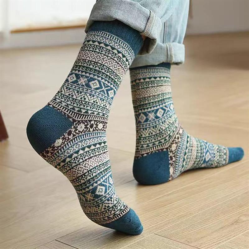 1/5 Pairs Casual Socks EU Size 38-43 Retro Pattern Autumn/Winter Round Neck Socks Ethnic Style Women Comfortable
