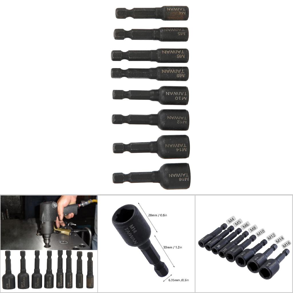 8 Stück Gewindebohrer-Nuss Hohe Härte Legierter Stahl 1/4 Sechskantschaft Druckluftschrauber-Zubehör