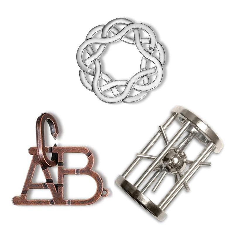 Magic Baffling Metal Brain Teaser Puzzle Set 3Pcs Disentanglement Educational Toys Adults Kids Funny Gifts Juegos De Ingenio