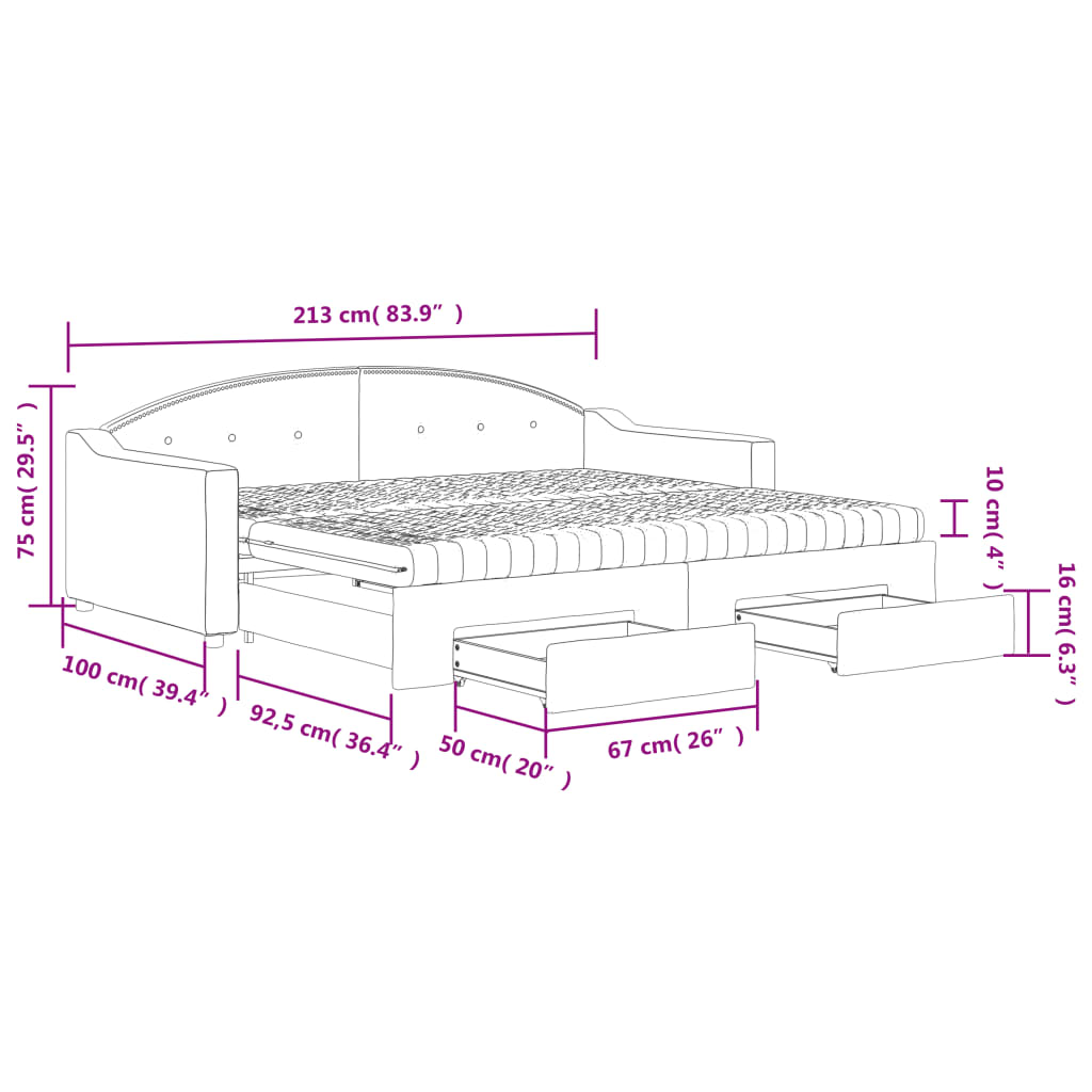 Pull Out Daybed with Drawers Light Grey 90x190 cm Fabric