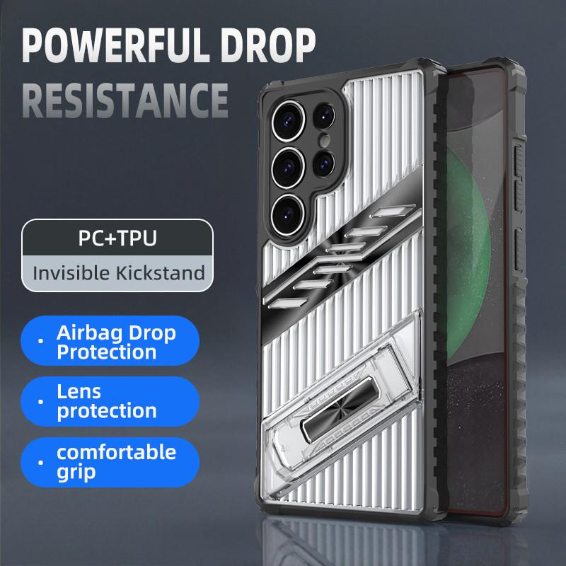 For Samsung Galaxy S23 FE S25 S24 S23 Ultra S24 FE S25 Plus Shockproof Phone Case with Invisible Stand Camera Protection