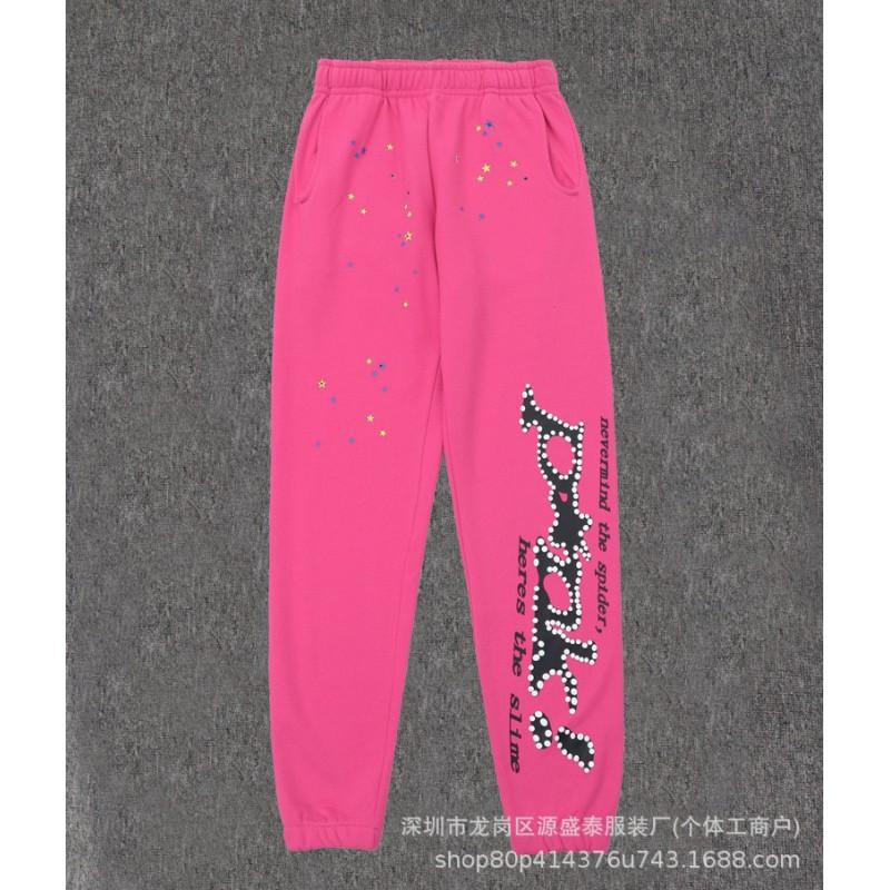 Sp1der Rapper YoungThug Same Foam Letter 555555 Couple Hoodie Pink Sweatshirt