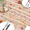 Champagne Embroidery Daisy Spring Summer Table Runner Florals Seasonal Easter Tulle Table Runner Holiday Kitchen Dining Table