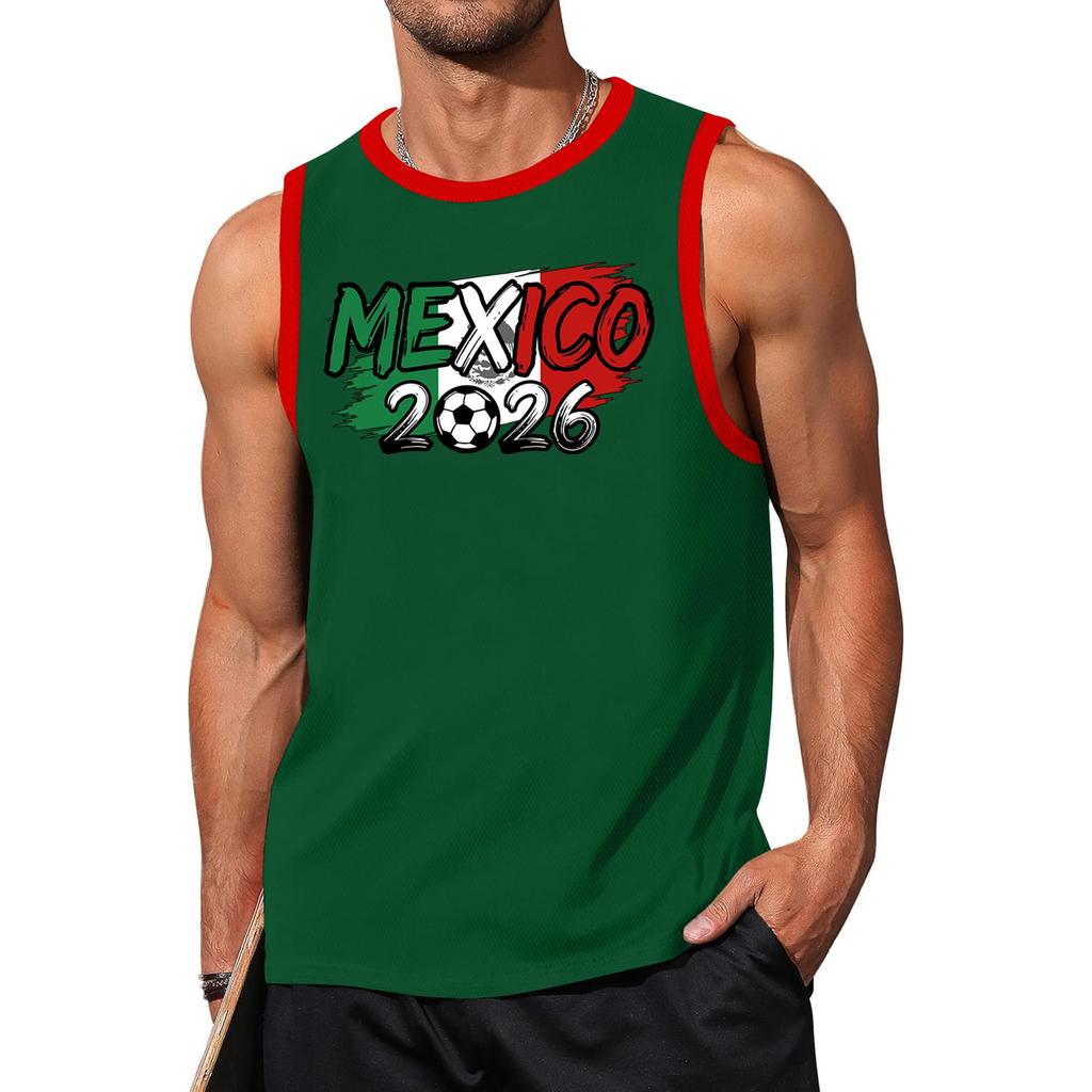 Men’s Sleeveless Crew Neck Tank Top with Soccer Print and USA 2026 Lettering for Outdoor Sports and Casual Wear
